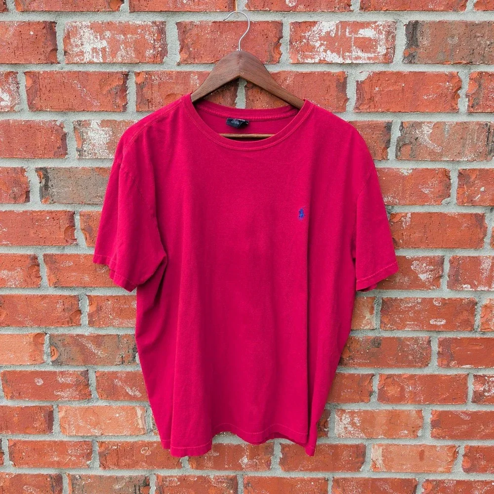 Polo Ralph Lauren T-Shirt Mens Large Red Blue Pony Logo Short Sleeve Cotton